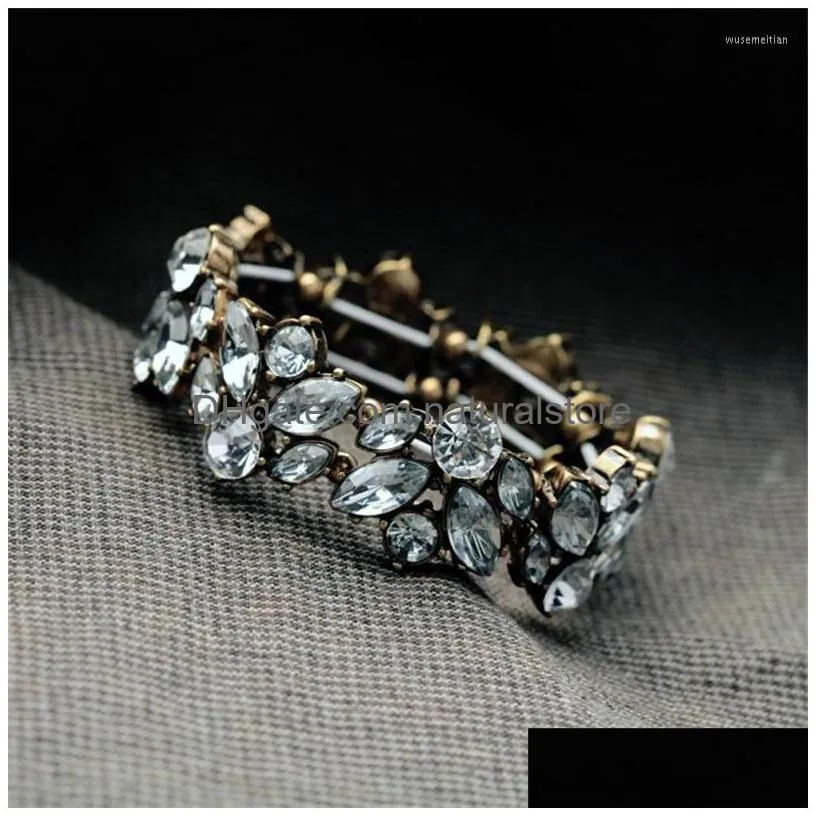 charm bracelets mopai delicate crystal cuff for women white elastic string bangle bohemia vintage gold color fashion jewelry wholesale