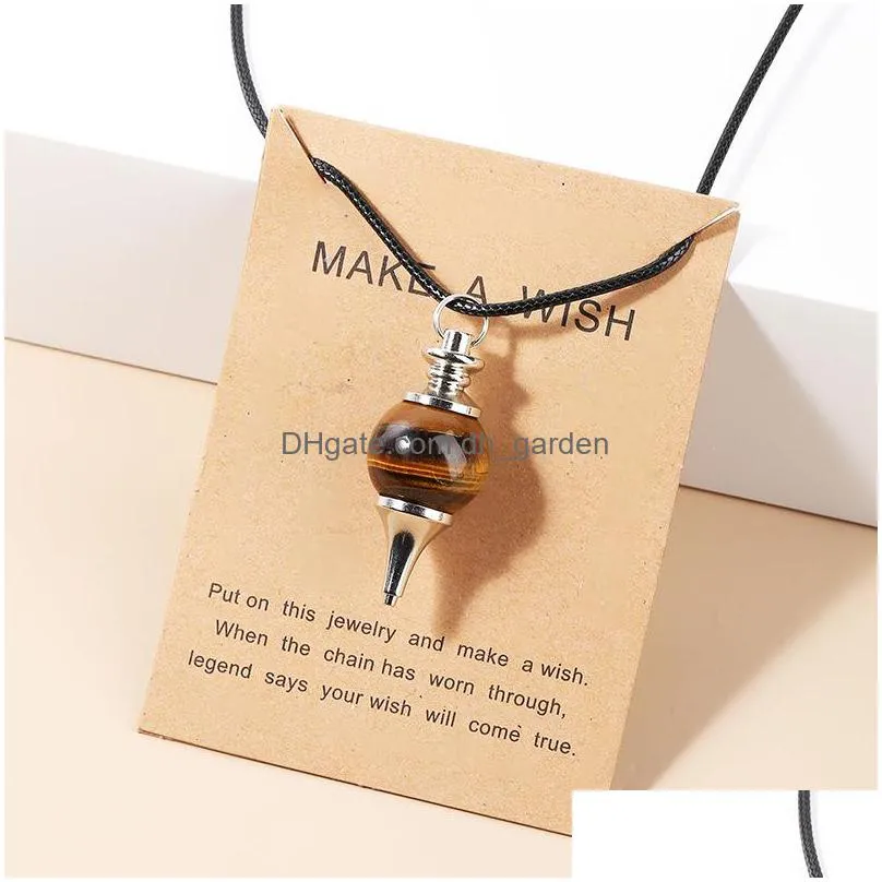 round natural stone pendulum pendant necklace rose quartz crystal make wish card necklaces healing for women men