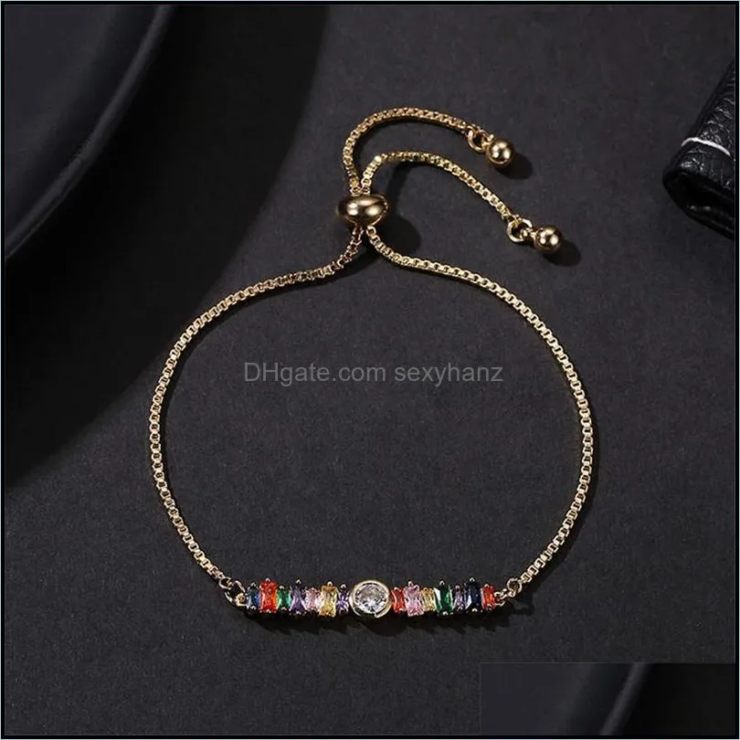 gold rainbow zircon bracelet colorful adjustable chain tennis rainbow bracelet for women girls fashion jewelry box chain bracelet