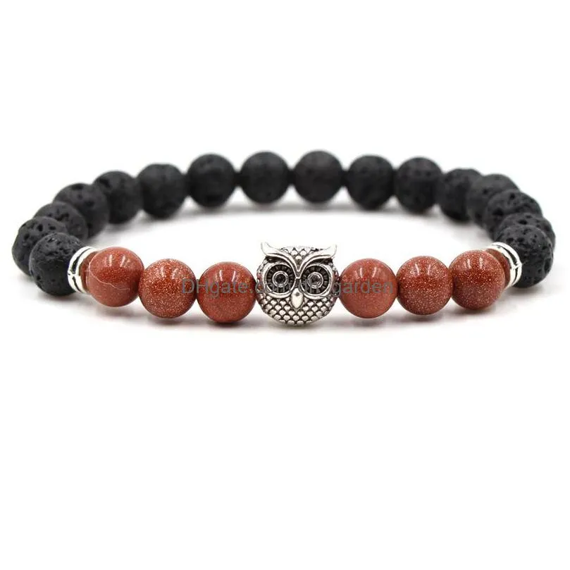 owl charms chakras stone beaded strands bracelet lava beads  oil diffuser bracelets energy yoga bracelet for men women jewelry