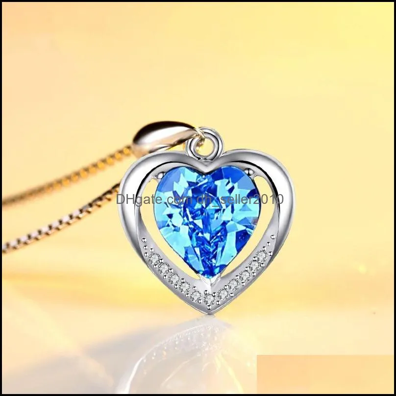 silver love heart shaped blue crystal chic pendant eternal heart necklace beautiful jewelry accessories womens style