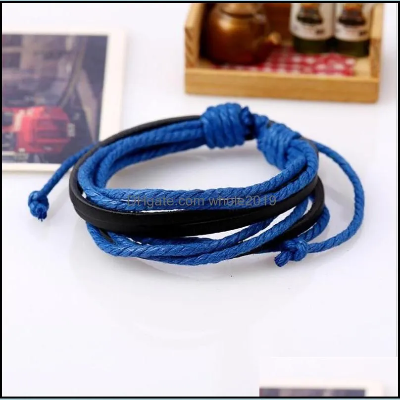 retro leather wrap braided woven charm bracelet wristband cuff punk men women surfer bracelet bangle couples bohemia jewelry 202200301