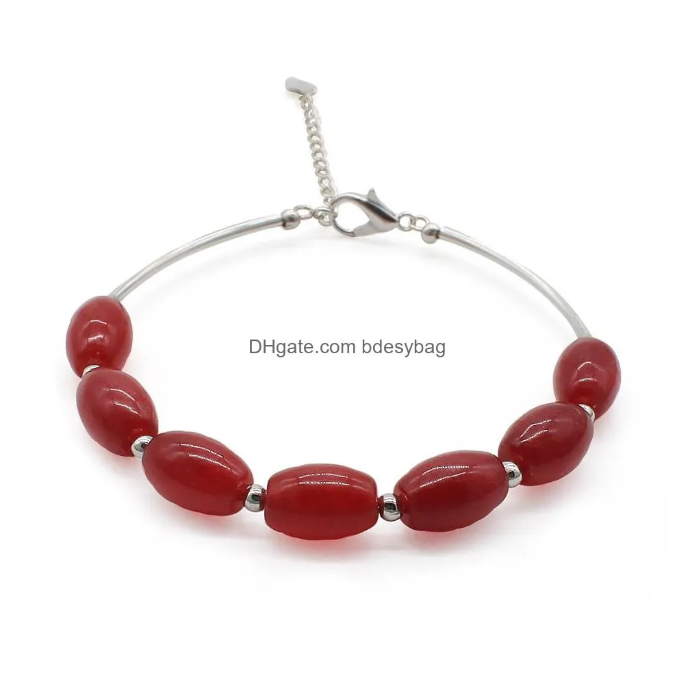 2021 new style rice gemstone beaded bracelet strand oval stone bangle jewelry gift for women