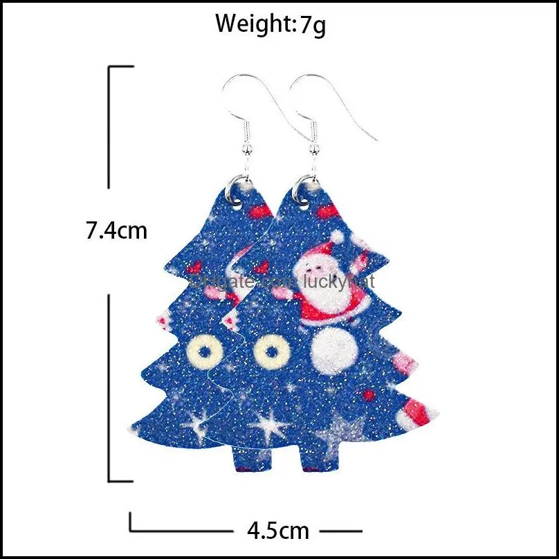 fashion christmas tree leather earrings christmas gift for women printed leather drops earring fashion jewelry