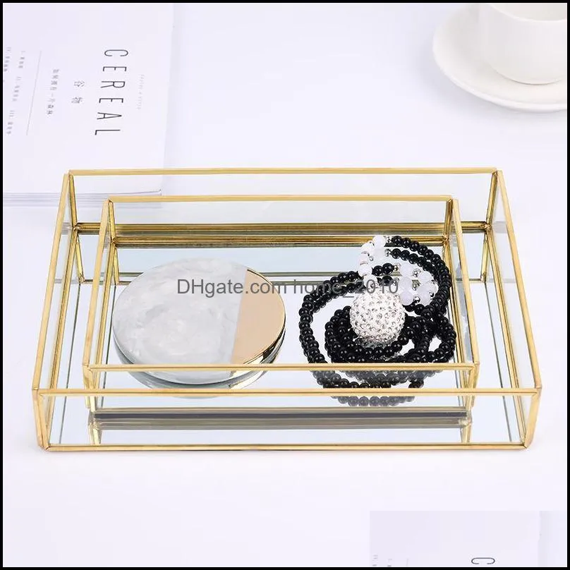 glass makeup organizer box cosmetic with golden edge jewelry brush lipstick