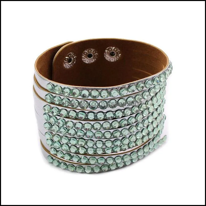 fashion casual personalized rhinestone wide leather bracelets bangles wrap adjustable bracelet wristbands for women snap button