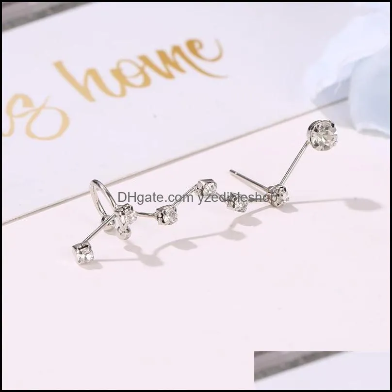 single ears hook big dipper ear studs diamond inlay earing simplicity cold wind temperament women plated gold silver color jewelry crystal 2 3qw