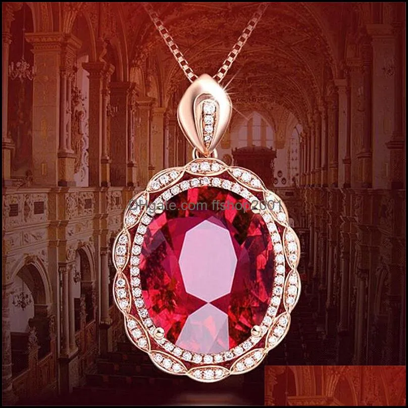 silver necklaces luxury classical noble princess ruby pendant oval egg pigeon blood red tourmaline pendant color treasure 18k necklace