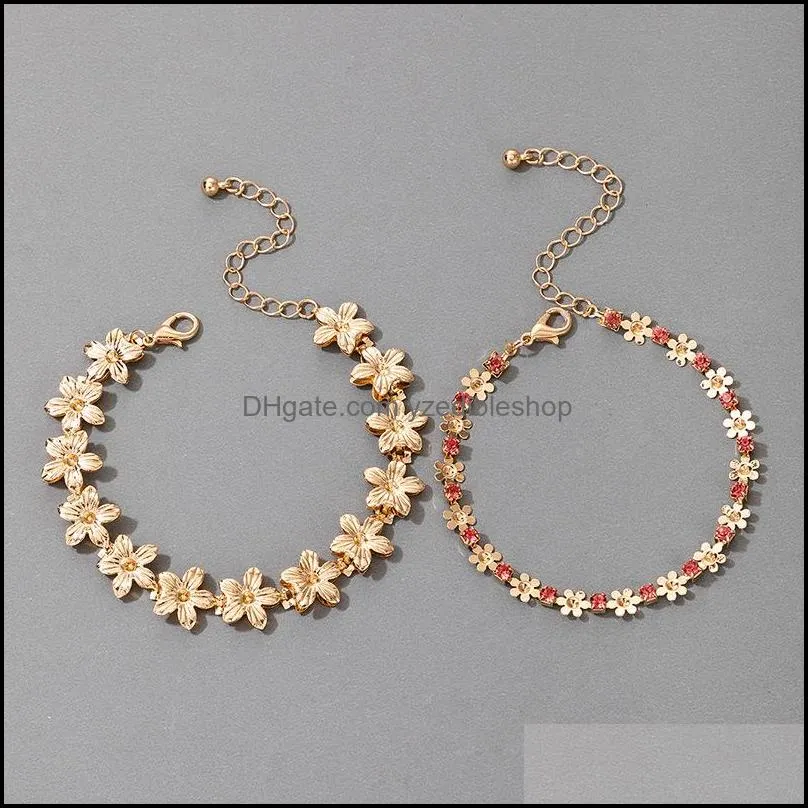 wholesale high street design must have 2 layers gold plating daisy bracelet vintage retro jewelry link chain 3383 q2