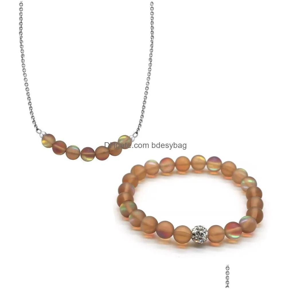 moonstone bracelet and necklace set natural round stone necklaces jewelry for women gift love wish