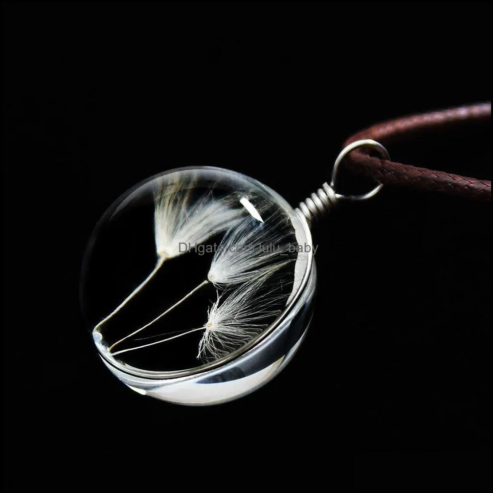 dandelion chokers necklaces crystal glass ball clover strip leather necklace long dried flowers locket pendant necklaces