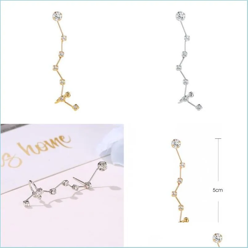 single ears hook big dipper ear studs diamond inlay earing simplicity cold wind temperament women plated gold silver color jewelry crystal 2 3qw