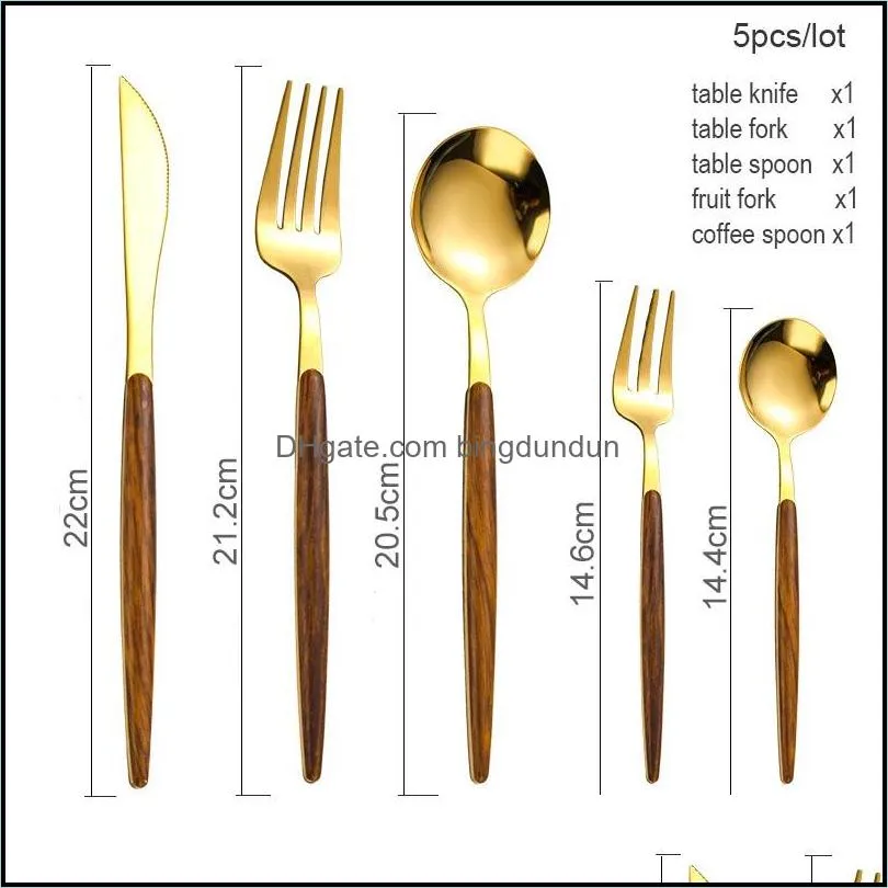 borry 30pcs gold stainless steel cutlery set portugal cutipol goa flatware tableware with wooden handle metal spoon fork knife1