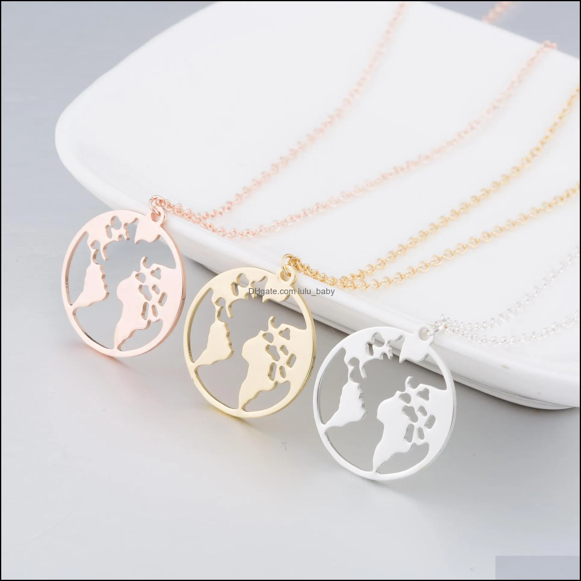  heart world map necklace stainless steel jewelry for women men gold chains necklaces silver rose gold globe travel jewelry gift