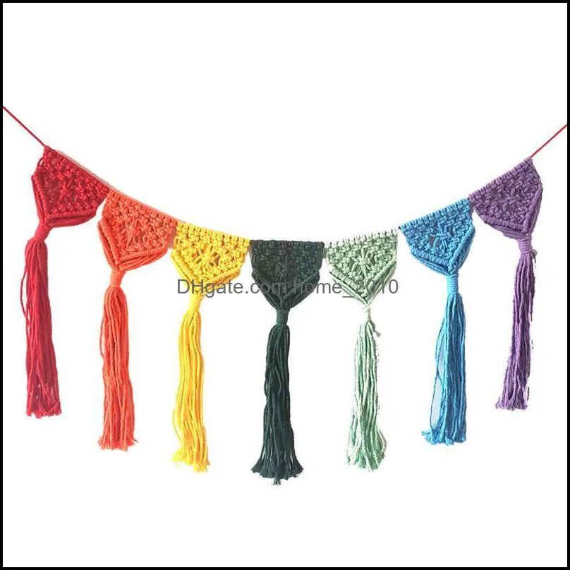 tapestries handwoven rainbow tassel color pocket background living room decorative cotton and linen simple fashion home pendant