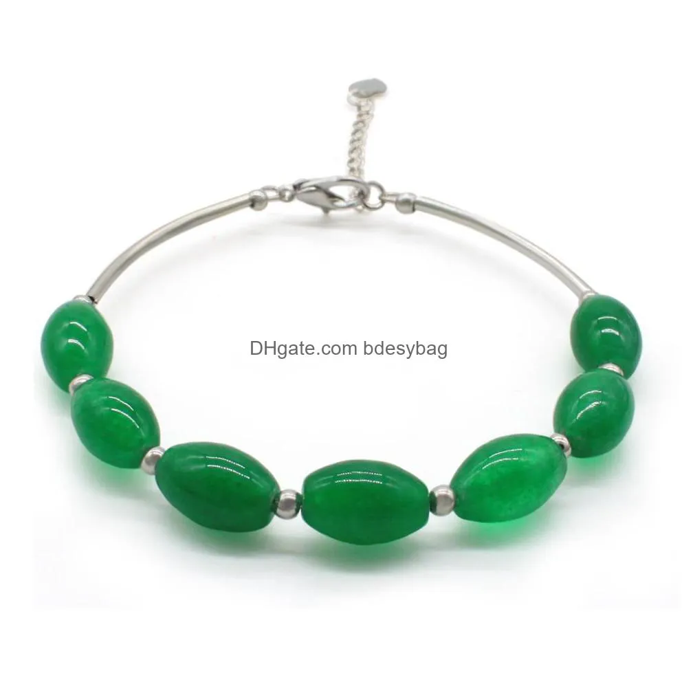 2021 new style rice gemstone beaded bracelet strand oval stone bangle jewelry gift for women
