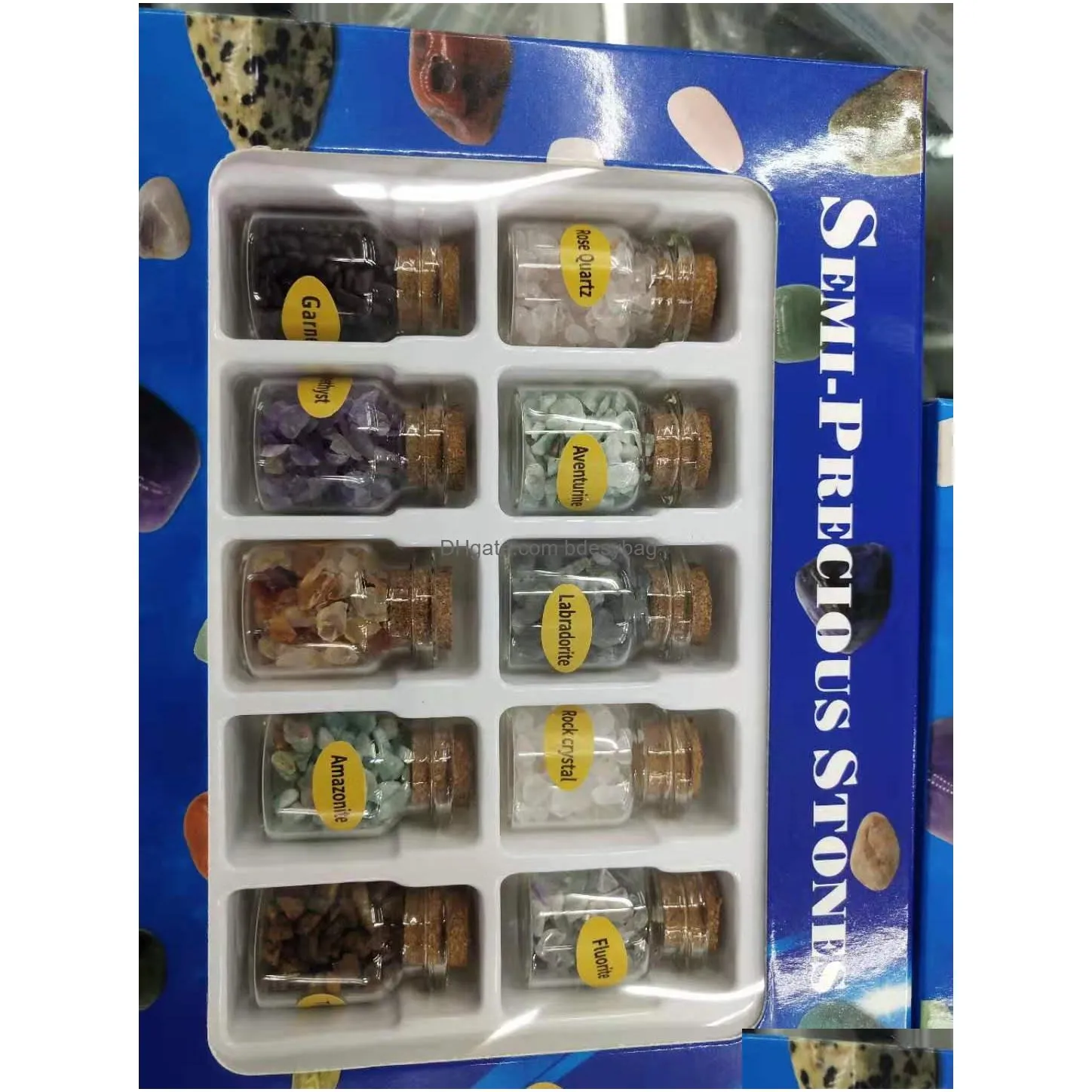 9pcs simiprecious wish bottles crystal gemstone mini bottled mineral specimen natural crystal gem bottle box home craft