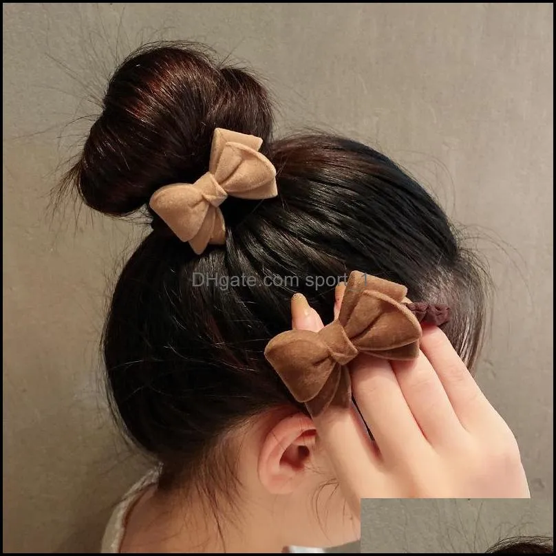 korea dongdamen autumn winter color flocking bow hair circle simple temperament high elastic hair binding headrope rubber string 67