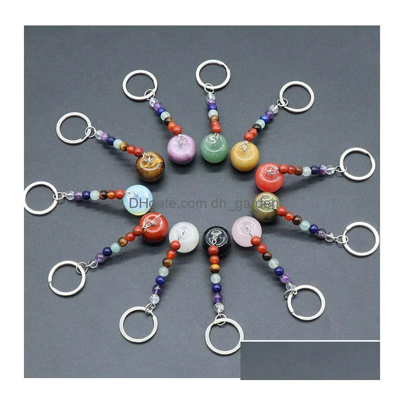 christmas eve  statue key rings 7 colors chakra beads chains stone charms keychains healing crystal keyrings for women men