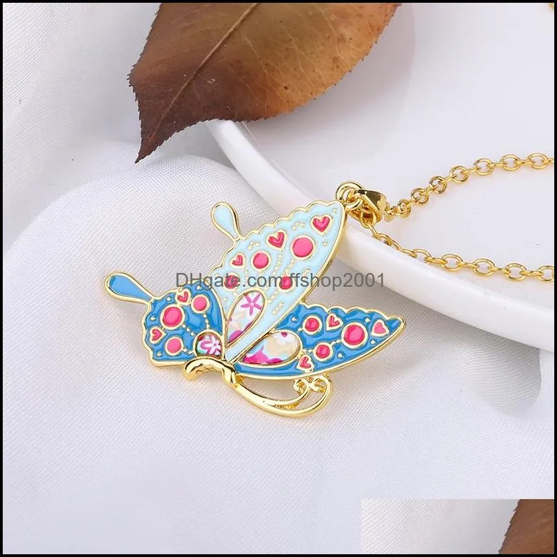 colorful butterfly necklace enamel dog cat animal pendants necklaces for women girl child jewelry gift long chain necklace