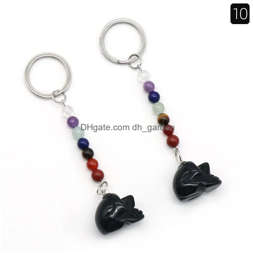 skeleton skull shape statue key rings 7 colors chakra beads chains stone charms keychains healing crystal keyrings for women men