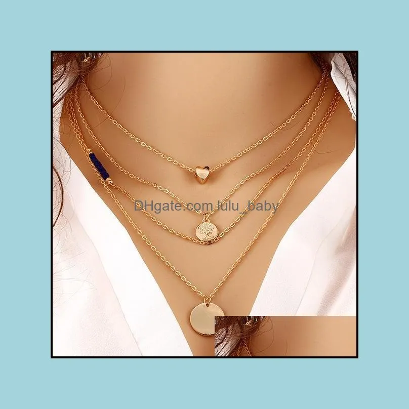gold layered necklaces pendant long charms necklace collier statement necklace