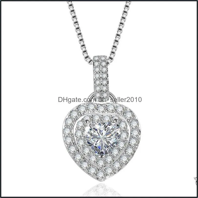 peach heart pendant necklace for women jewelry fashion full diamond exquisite heart silver necklaces