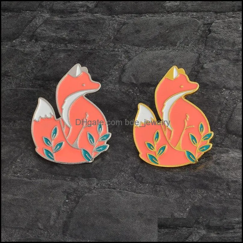 cute fox desgin brooches alloy enamel oil drop animal pins for unisex children collar backpack badge fashion ornaments accessories 1932