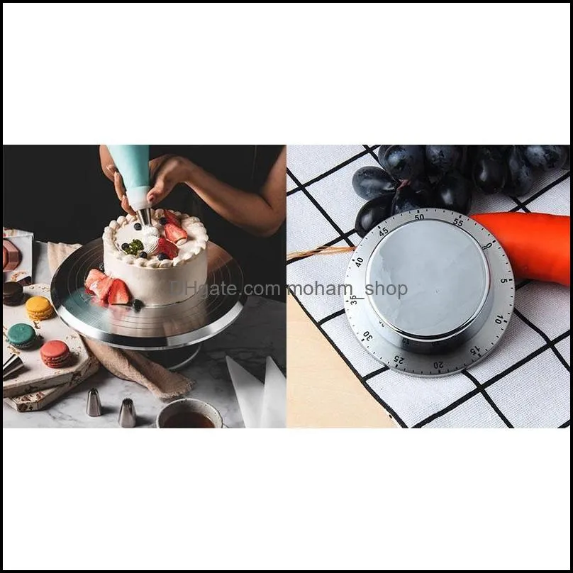 set 12 inch rotating cake decorating stand with angled icing spatula 1 pcs round stainless steel kitchen timer baking pastry tools