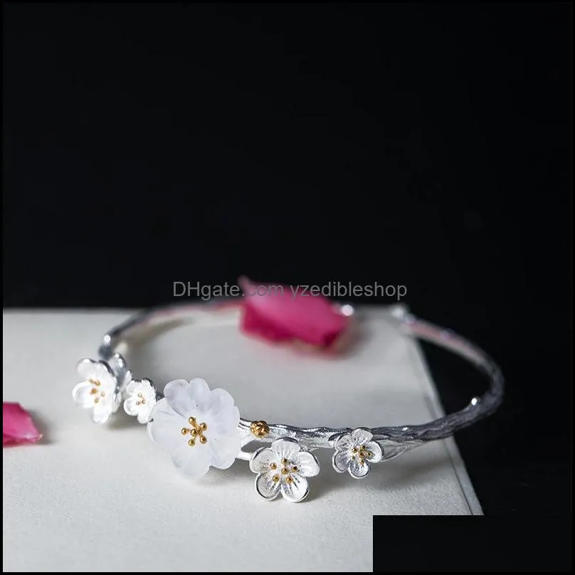  handmade ethnic 925 sterling silver blooming flower bangle for women lovers gifts fine jewelry cuff statement bangles 2 e3