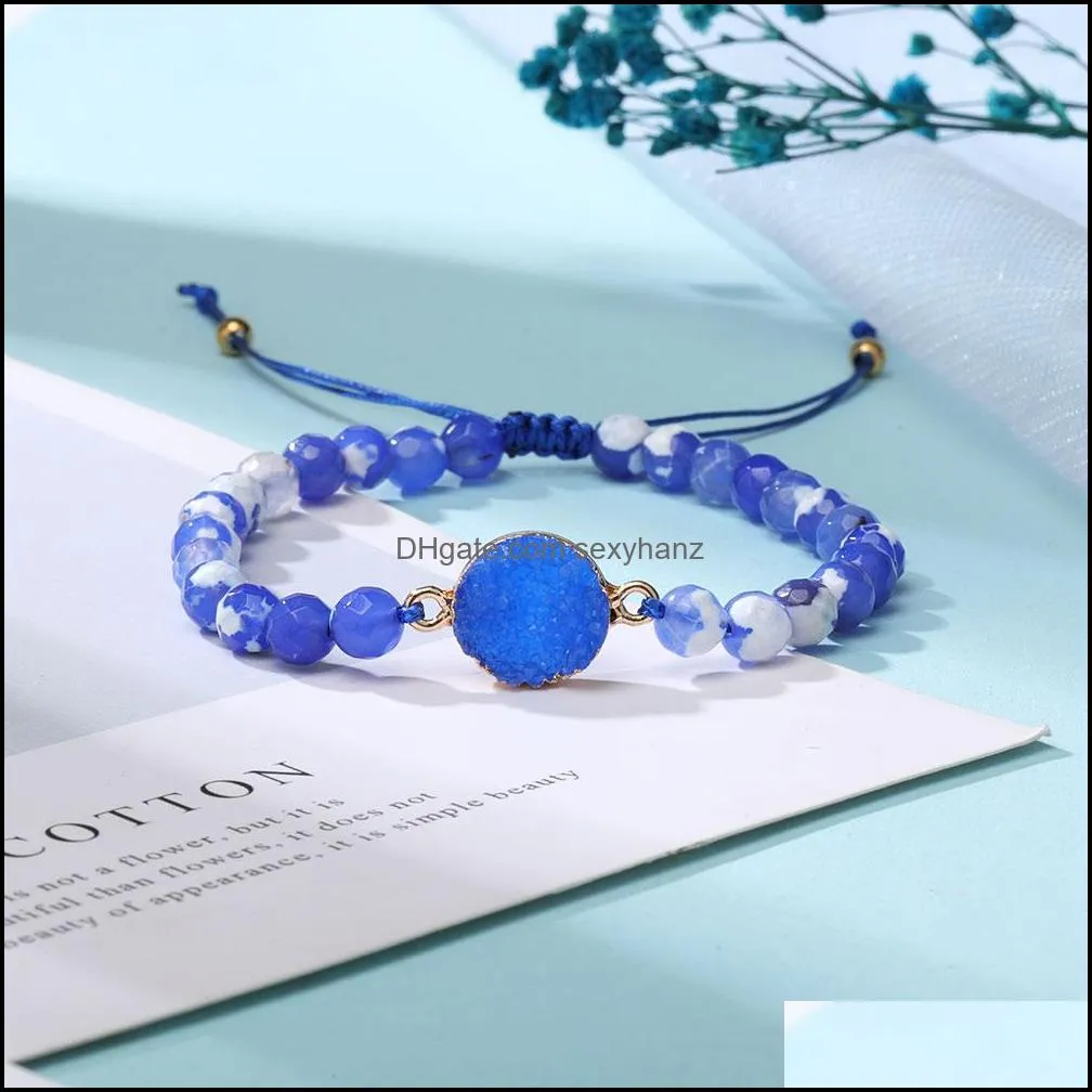 natural stone agate bead bracelet for women handmade druzy resin stone braided bracelets friendship jewelry gifts