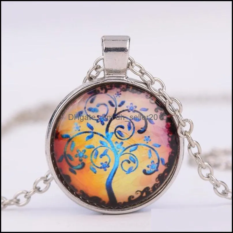 living tree of life necklaces beautifully alloy vintage glass cabochon bronze chain pendant necklace accessary nice women men jewelry