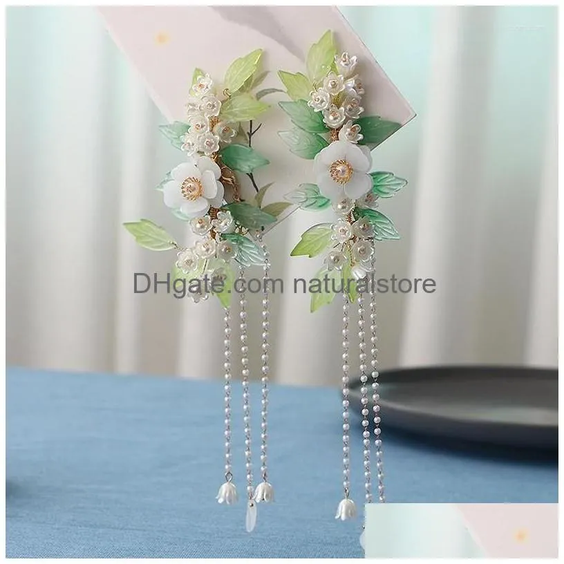 hair clips green glazed flower clip set small  lily of the valley hanfu headdress products