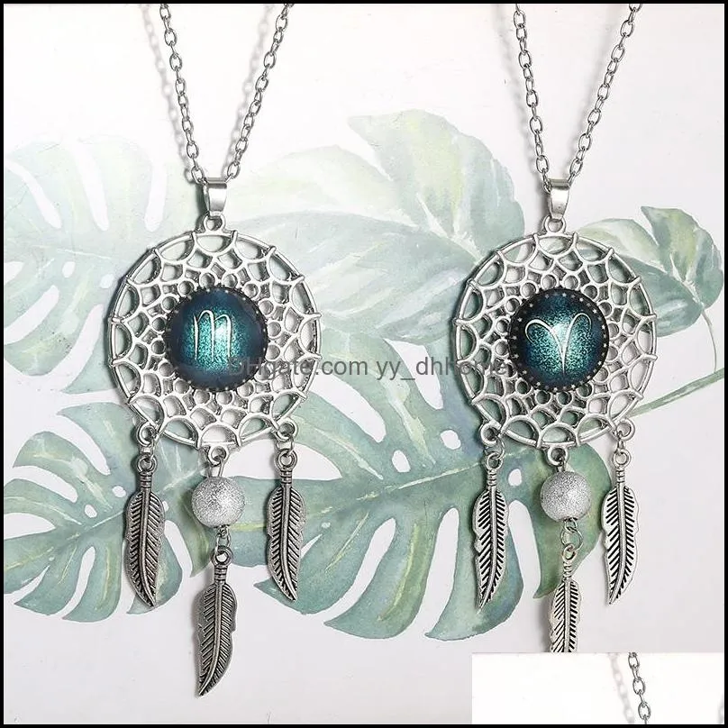 long chains dream catcher necklace handmade bohemia 12 zodiac necklace women jewely gift