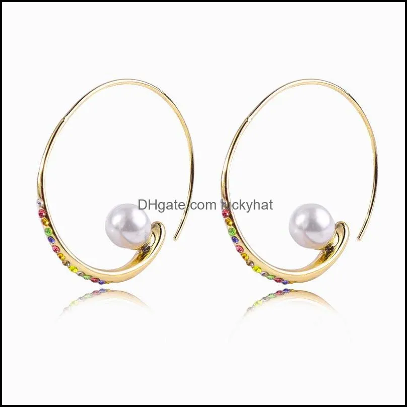  crystal hoop earrings with pearl vintage colorful shining rhinestone geometric cshaped circle earring for lady women design