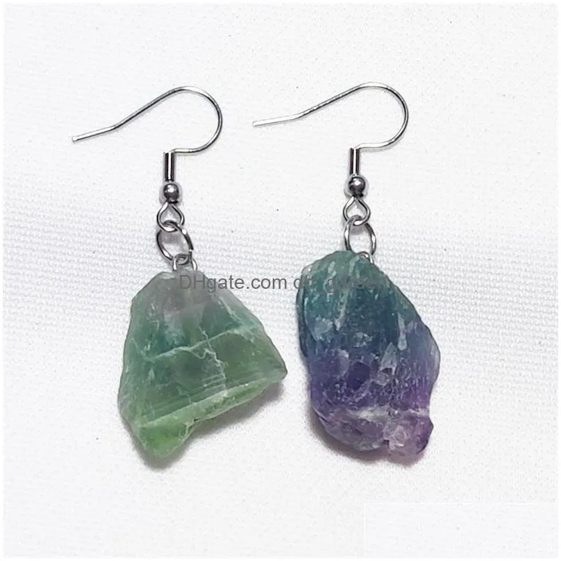 irregular rough raw ore natural stone charms earrings fluorite amethysts quartz crystal agates stainless steel hook earrings