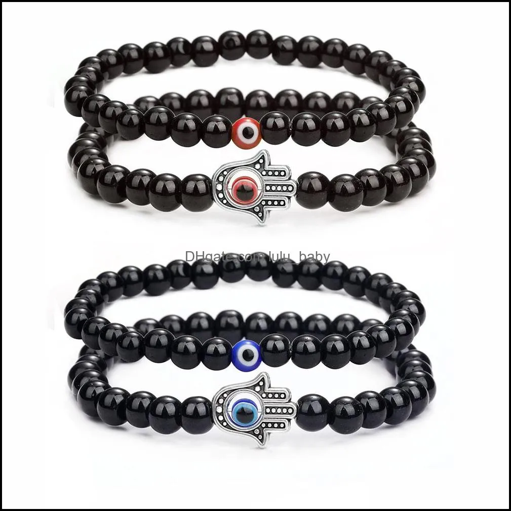 2pcs evil blue eye beaded bracelet for women mens strands couple jewelry hand charm bracelets pulsera