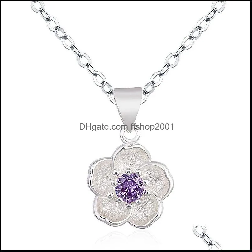  and simple cherry blossom necklace flower chain pink purple crystal pendant jewelry ladies necklace cute peach blossom pendant