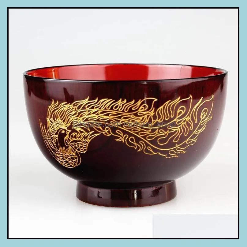 bowls natural jujube wooden bowl soup rice noodles kids lunch box kitchen tableware dragon and phoenix