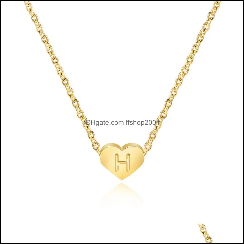 stainless steel initial name necklace az alphabet letter love heart necklaces women jewelry