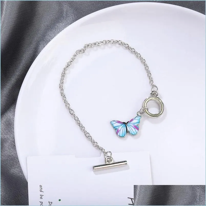 colorful butterfly bracelet link chain with toggle clasp and closure for women men fashion bracelets jewelry making girls gift 3584 q2