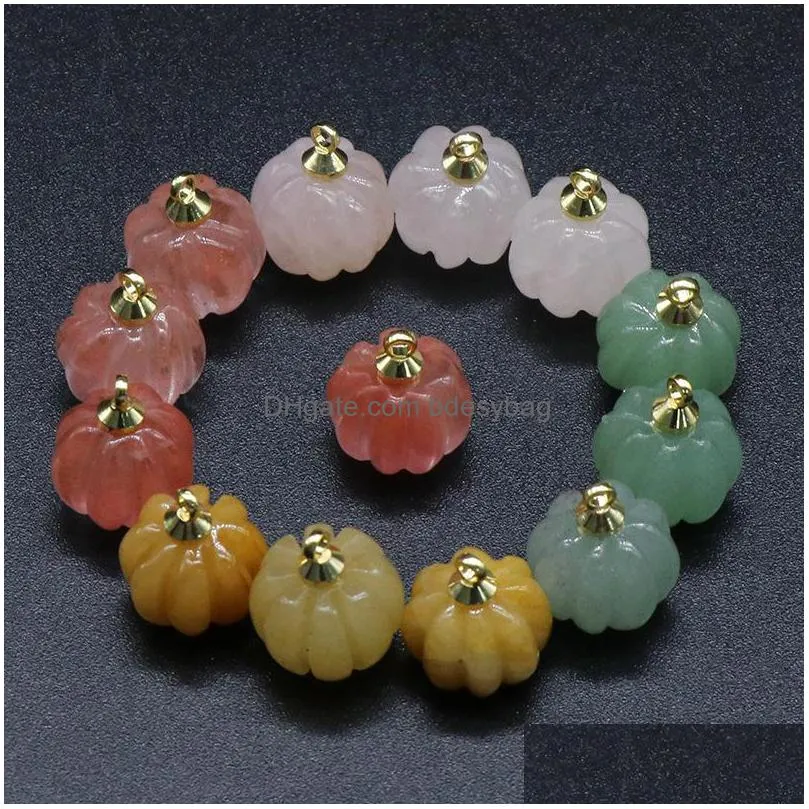 halloween pumpkin gemstone pendant 10pcs mixed colors stone pendants for necklace decoration women jewelry gifts