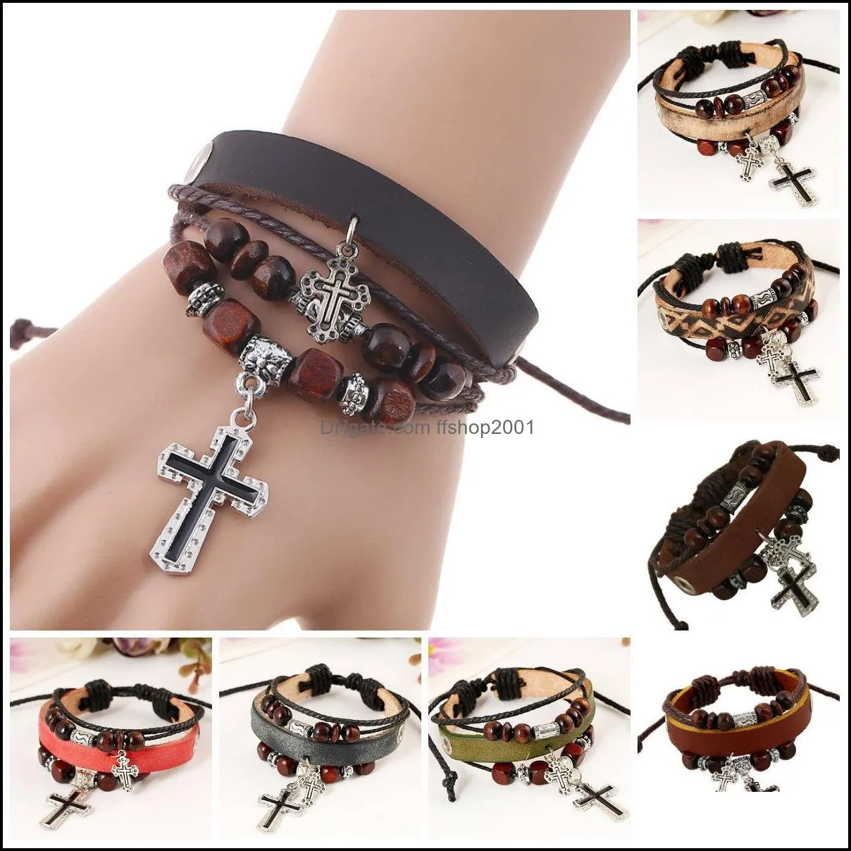 multilayer bracelet bangle jewelry infinity leather wrap bracelet women men leather jesus cross bracelet
