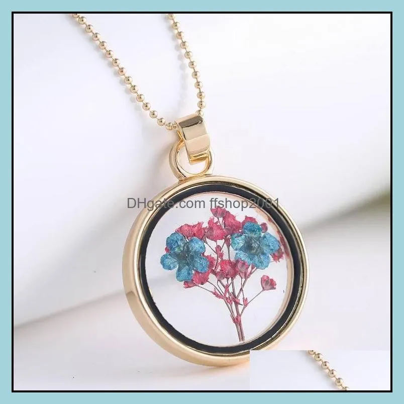 pendant necklace fashion jewelry locket dried flower plant pendant chain necklace flower locket necklaces