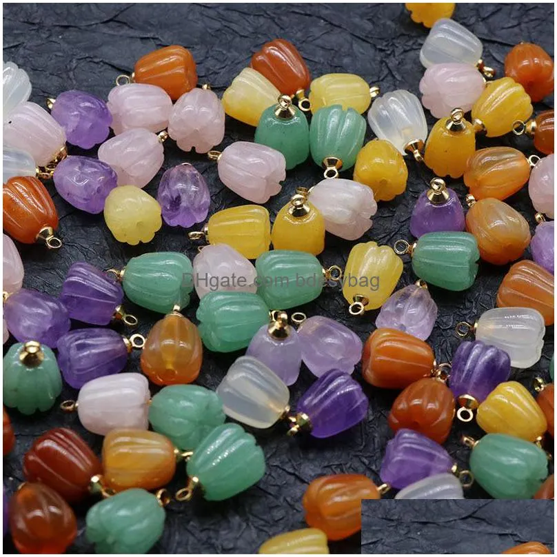 halloween pumpkin gemstone pendant 10pcs mixed colors stone pendants for necklace decoration women jewelry gifts