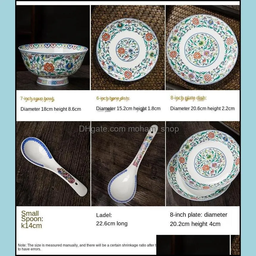 bowls small bowl noodle soup plate spoon combination chinese enamel color goblet bone china jingdezhen ceramic