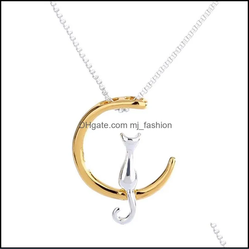 cat necklace charm silver gold color link chain necklace for pet lucky jewelry beautifully luxury jewelry gift charm moon pendant