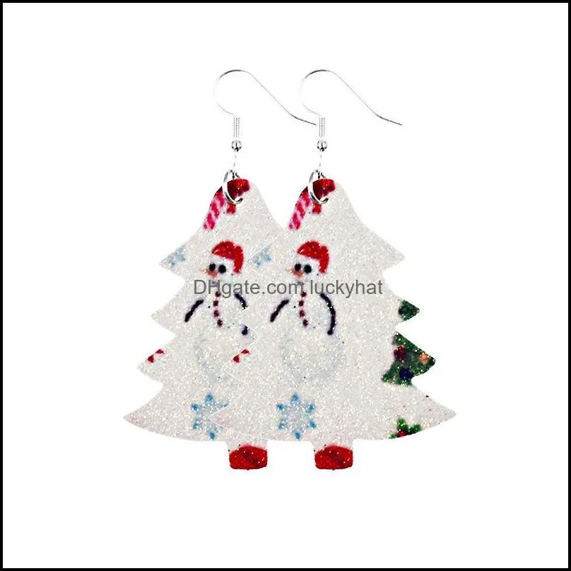 fashion christmas tree leather earrings christmas gift for women printed leather drops earring fashion jewelry