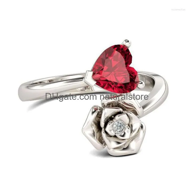 wedding rings eternal love rose ring for women girls cute red heart and flower stacking size 610 h9