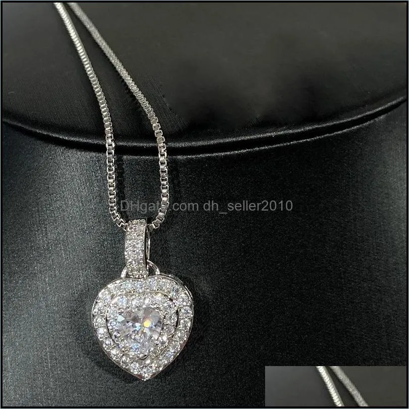 peach heart pendant necklace for women jewelry fashion full diamond exquisite heart silver necklaces